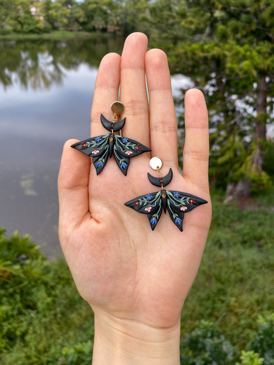 Gothic Moth Handmade Polymer Clay Earrings