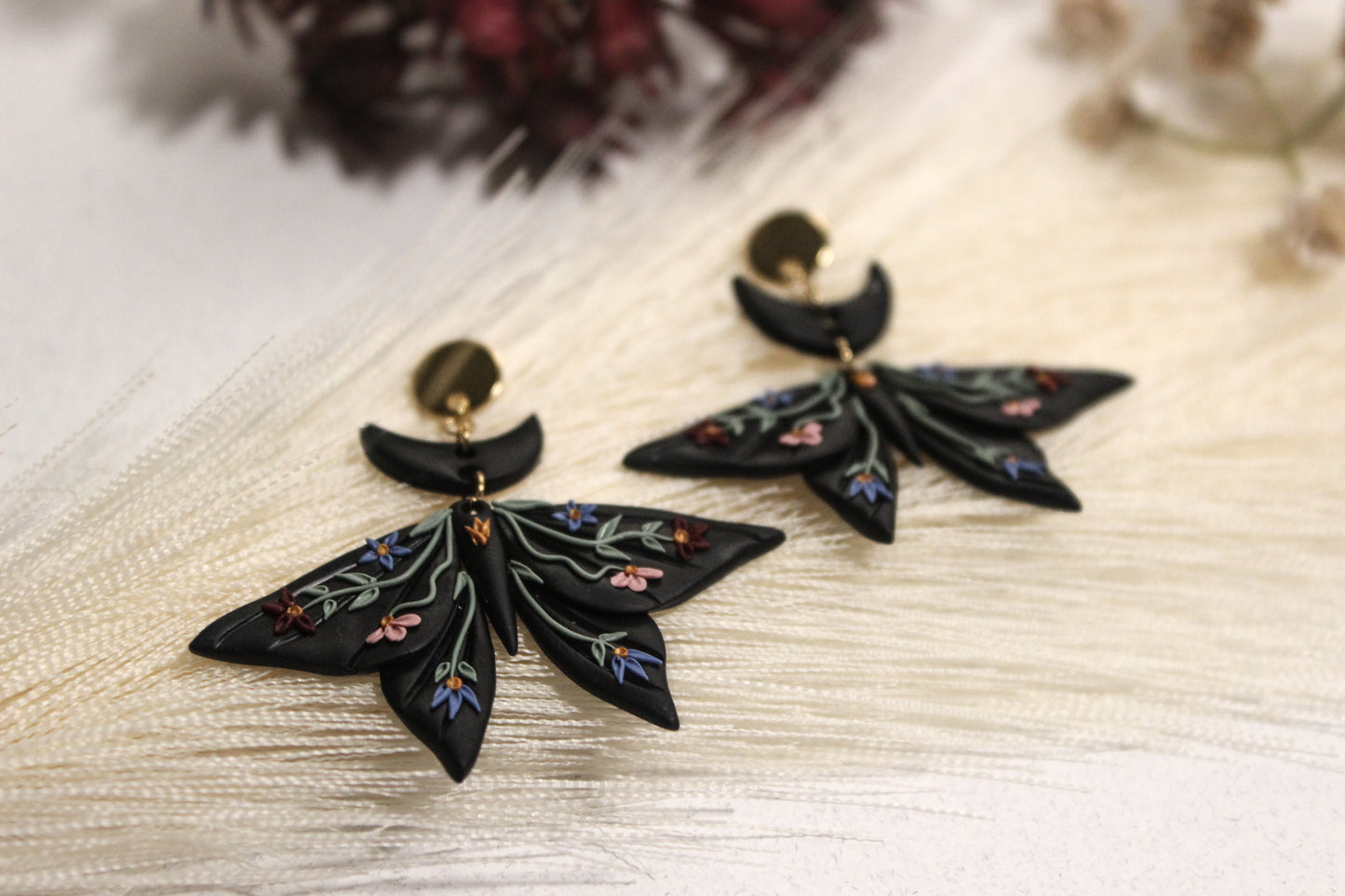 Gothic Moth Handmade Polymer Clay Earrings