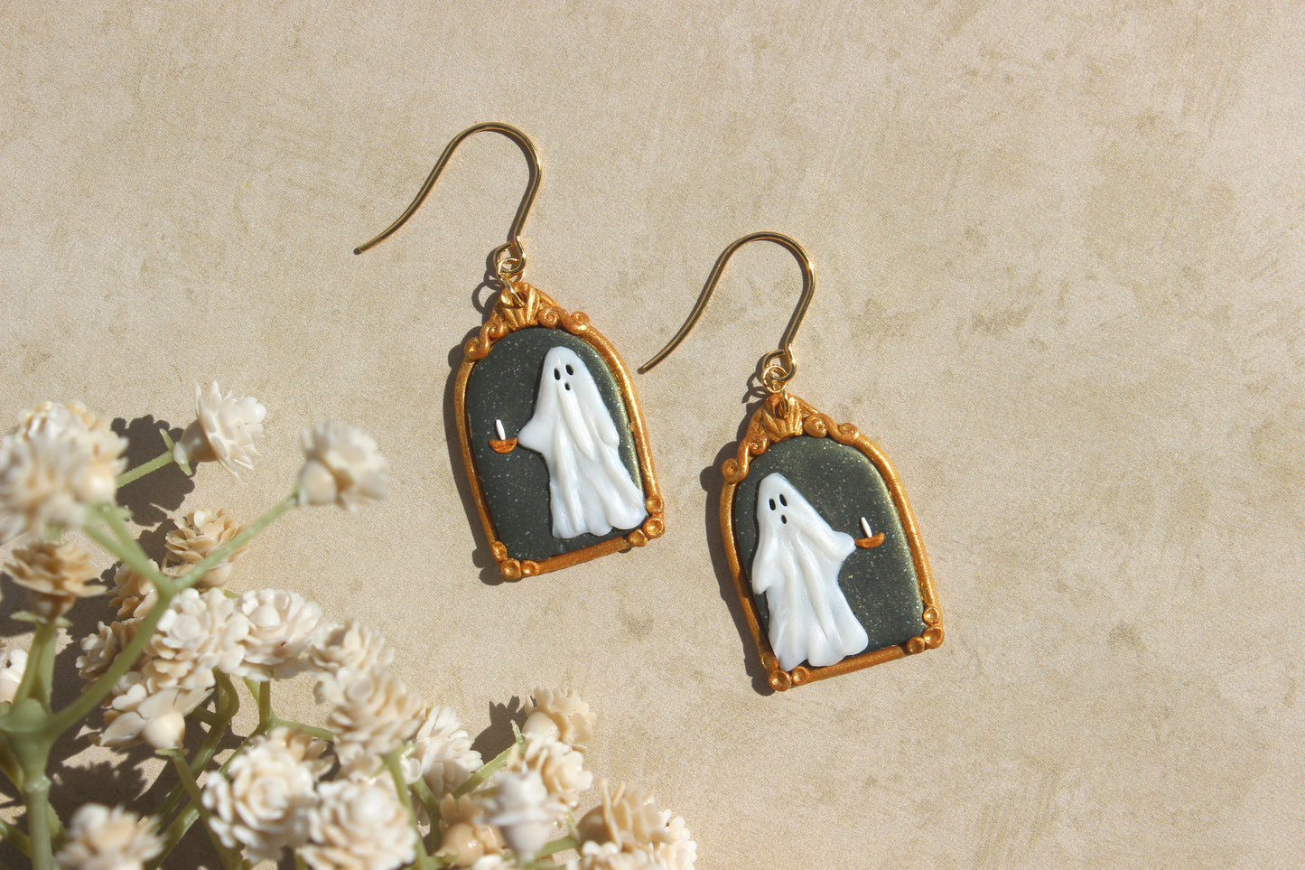 Halloween Ghost and Candle Handmade Polymer Clay Earrings