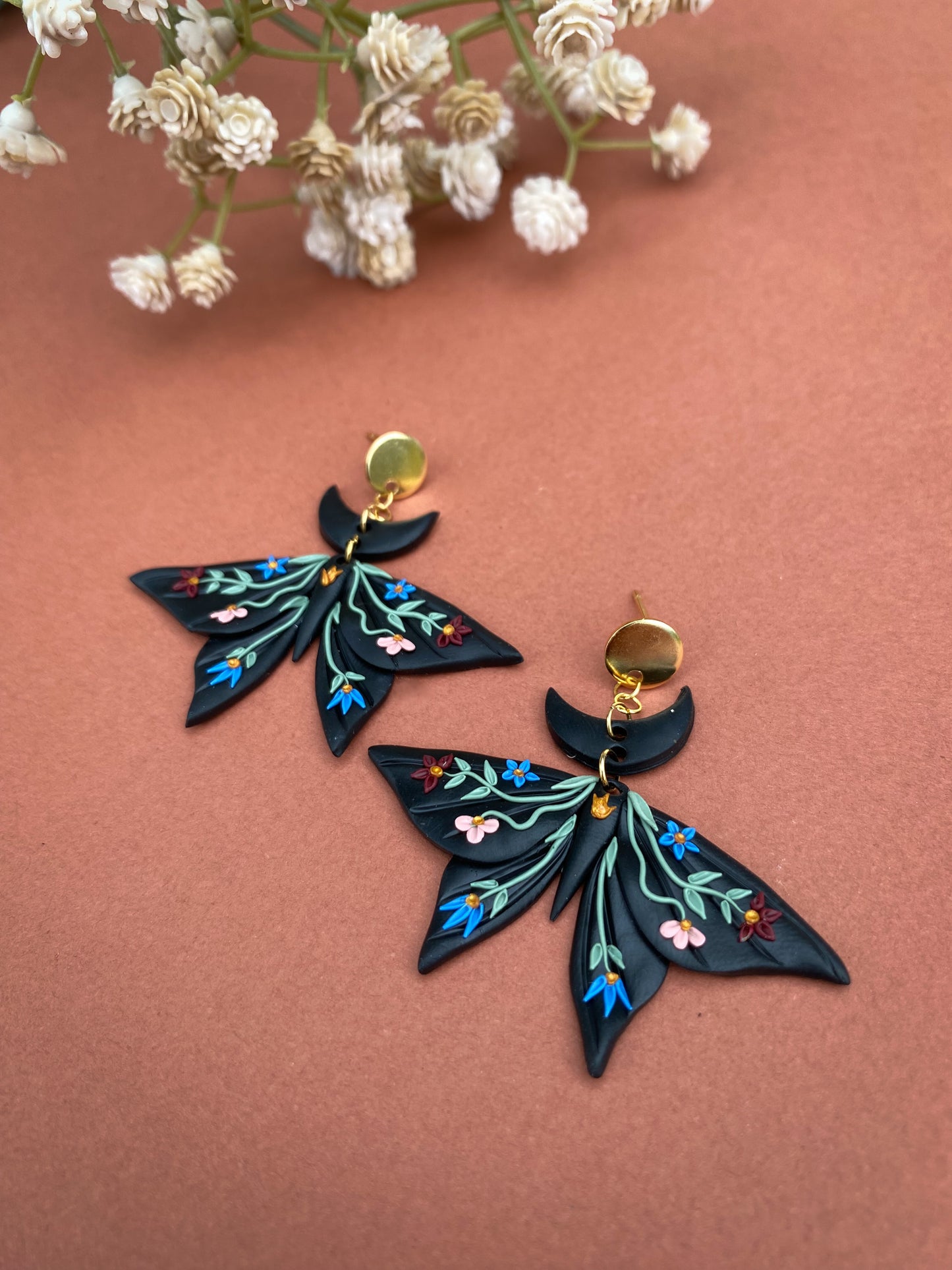 Gothic Moth Handmade Polymer Clay Earrings